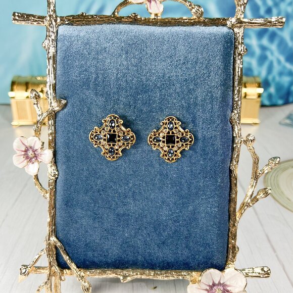 Vintage Sapphire Earrings, Blue Gemstone Earrings, Bridal Crystal Earrings, Gift - Picture 6 of 11